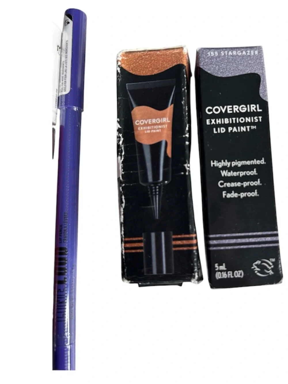 CoverGirl Exhibitionist Lid Paint + Wet n Wild Lipstick + NYC pencil & Gloss Set